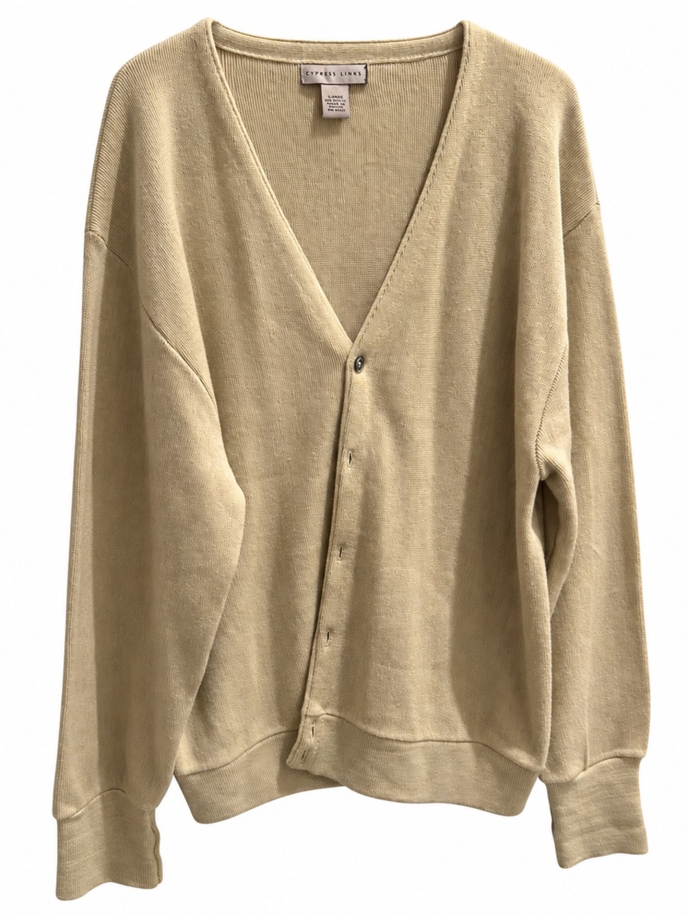 Men's Cypress Links Beige Tight Knit Cardigan Sweater - Size XL